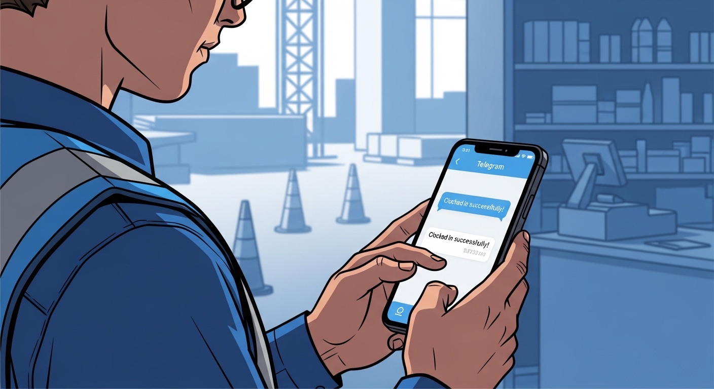 Empleado fichando su entrada al trabajo mediante un mensaje de Telegram en el móvil