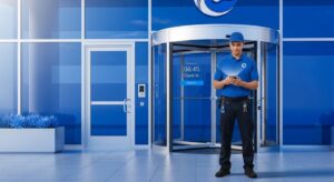 Empleada de limpieza fichando su entrada mediante el móvil a la llegada al centro de trabajo